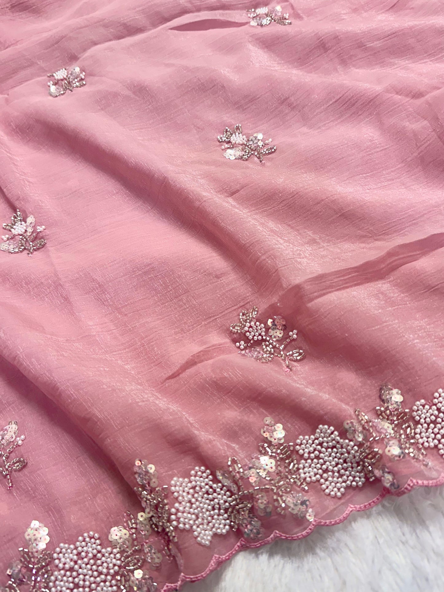 Soft crush tissue saree - pastel pink