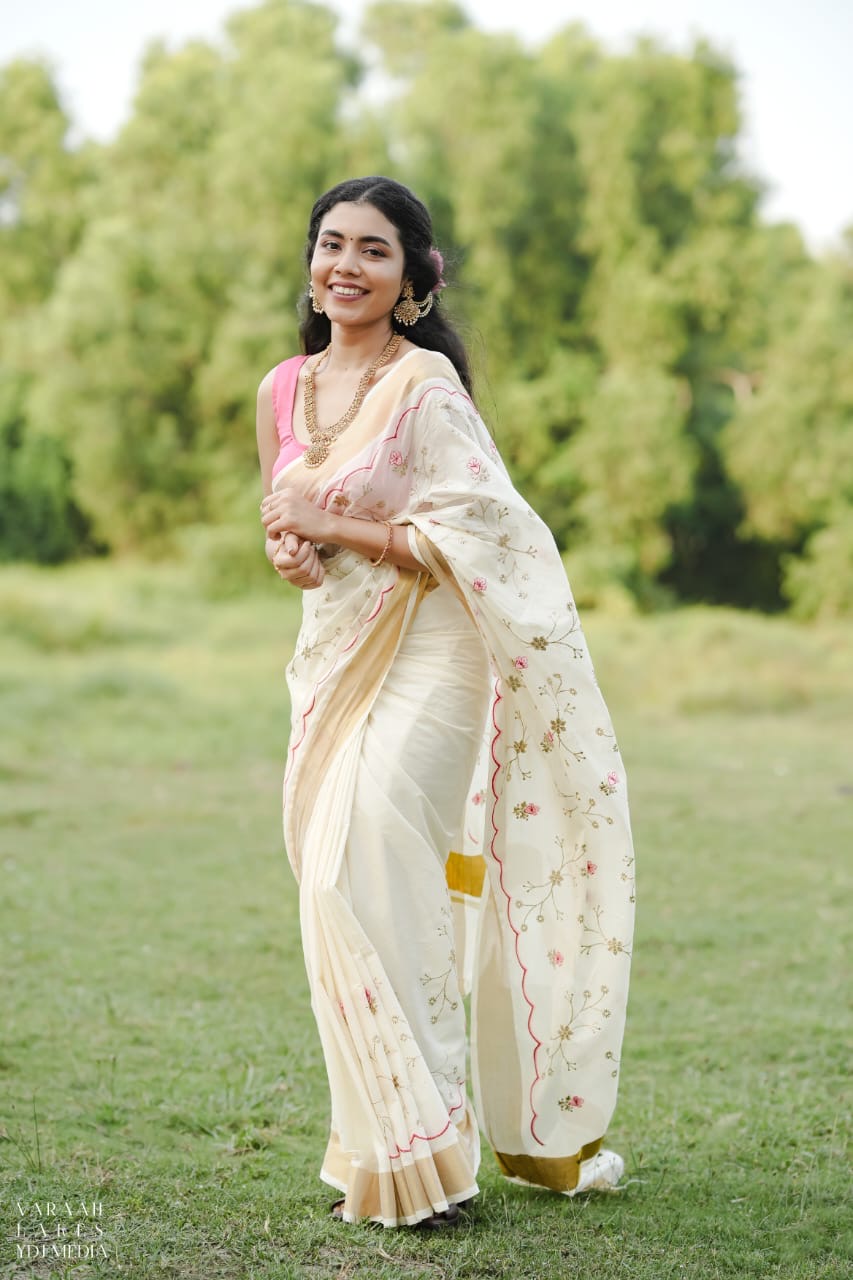 Kerala cotton saree - Embroidered