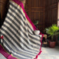 Beautiful pure authentic mul cotton saree with black stripes and pink border