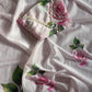 Rose printed soft mul organza saree with handwork
