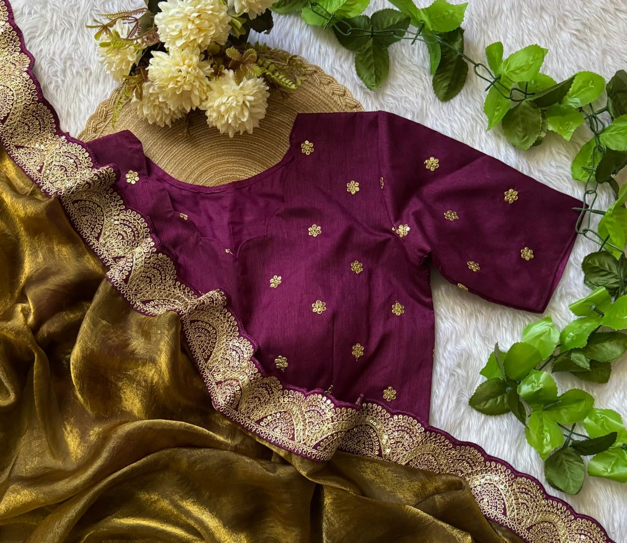 Space silk saree with lace border