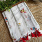 Pure mul cotton saree with cute prints and silver zari stripes