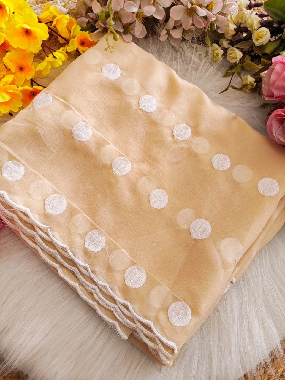 Soft georgette crepe saree with polka embroidery