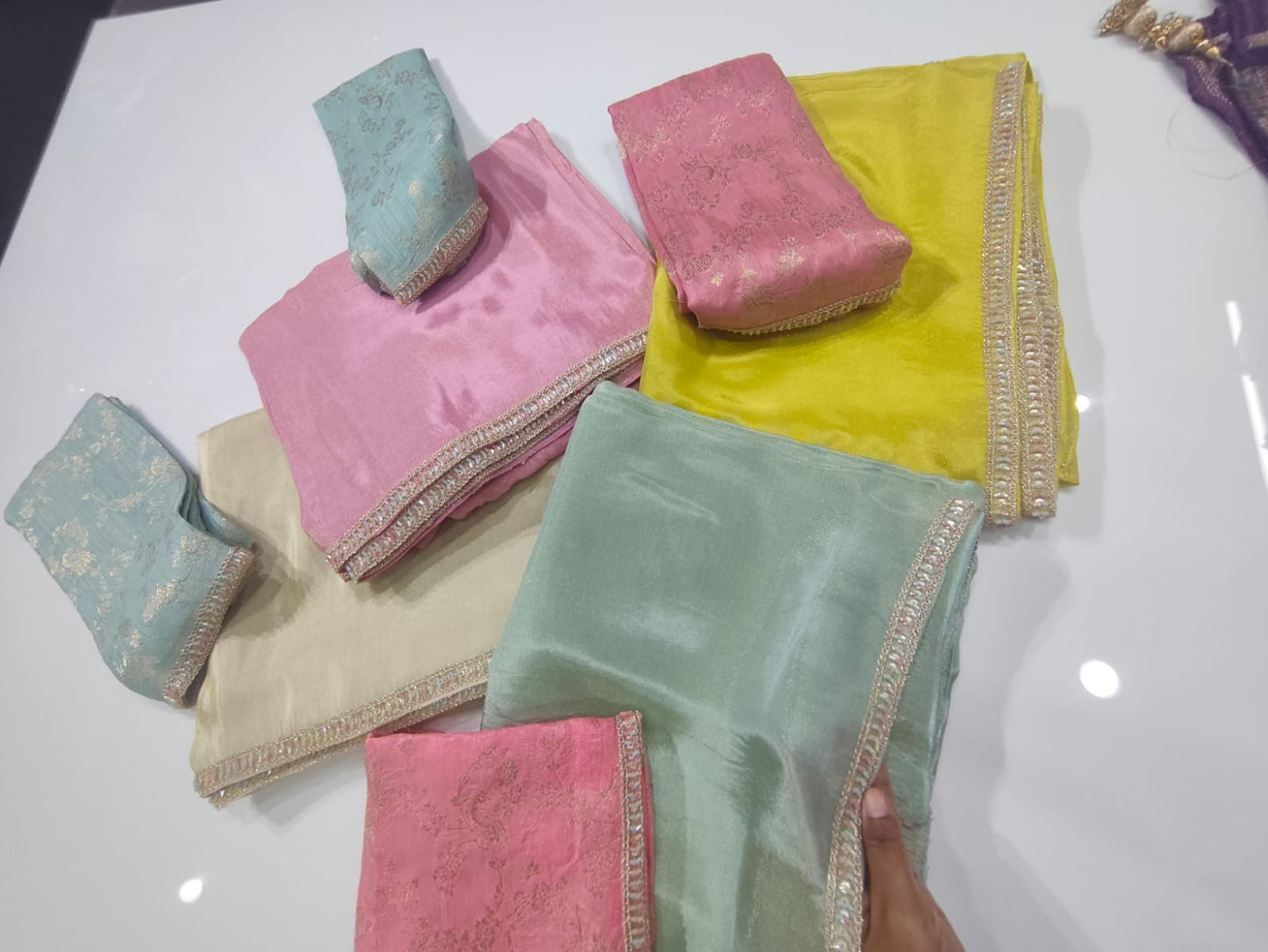 Pure tissue silk saree with handwork cutdana border and Banarasi weaving blouse