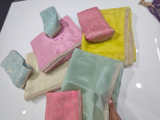 Pure tissue silk saree with handwork cutdana border and Banarasi weaving blouse