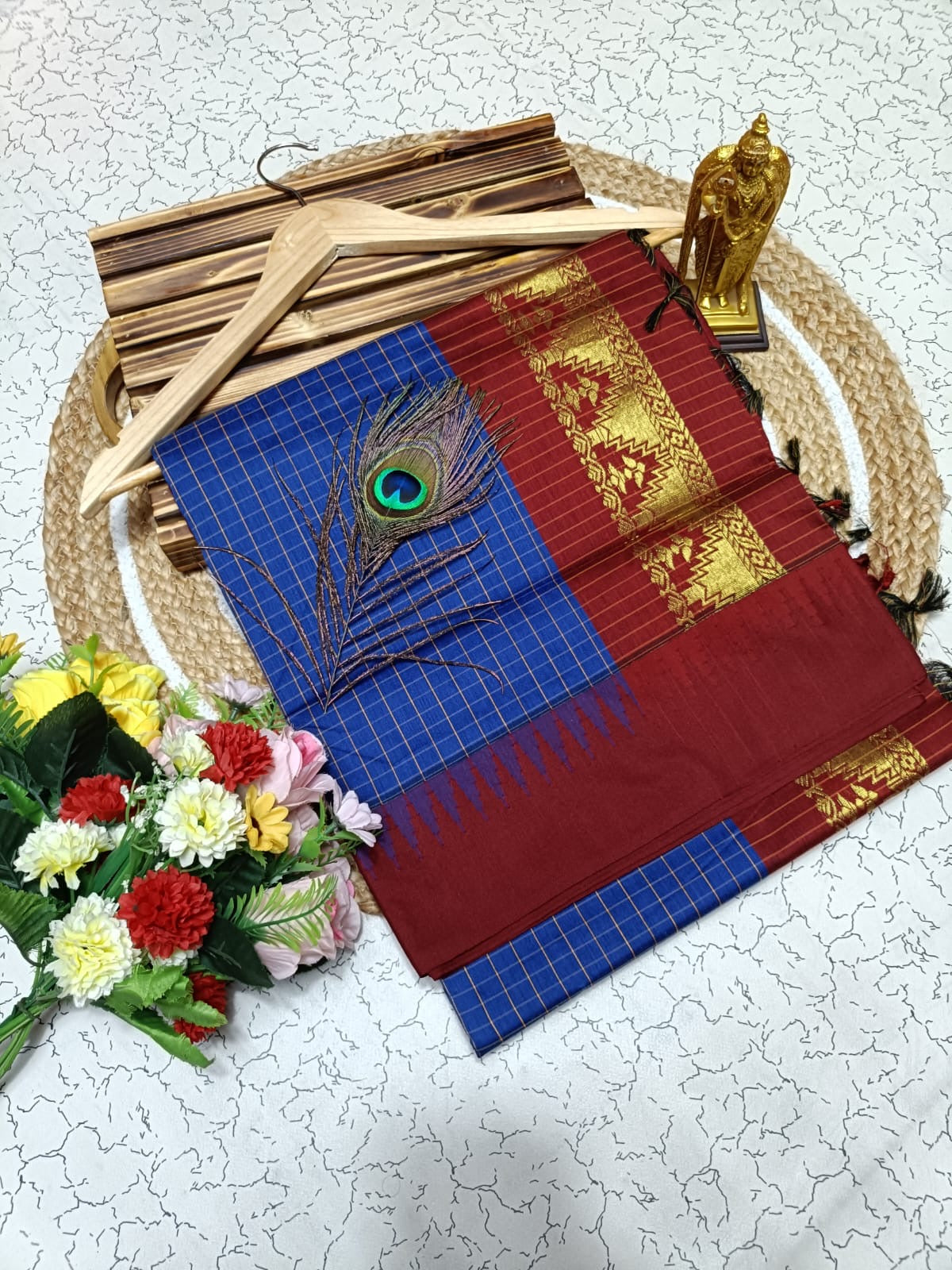 Gorgeous checked silk cotton sarees with solid temple border
