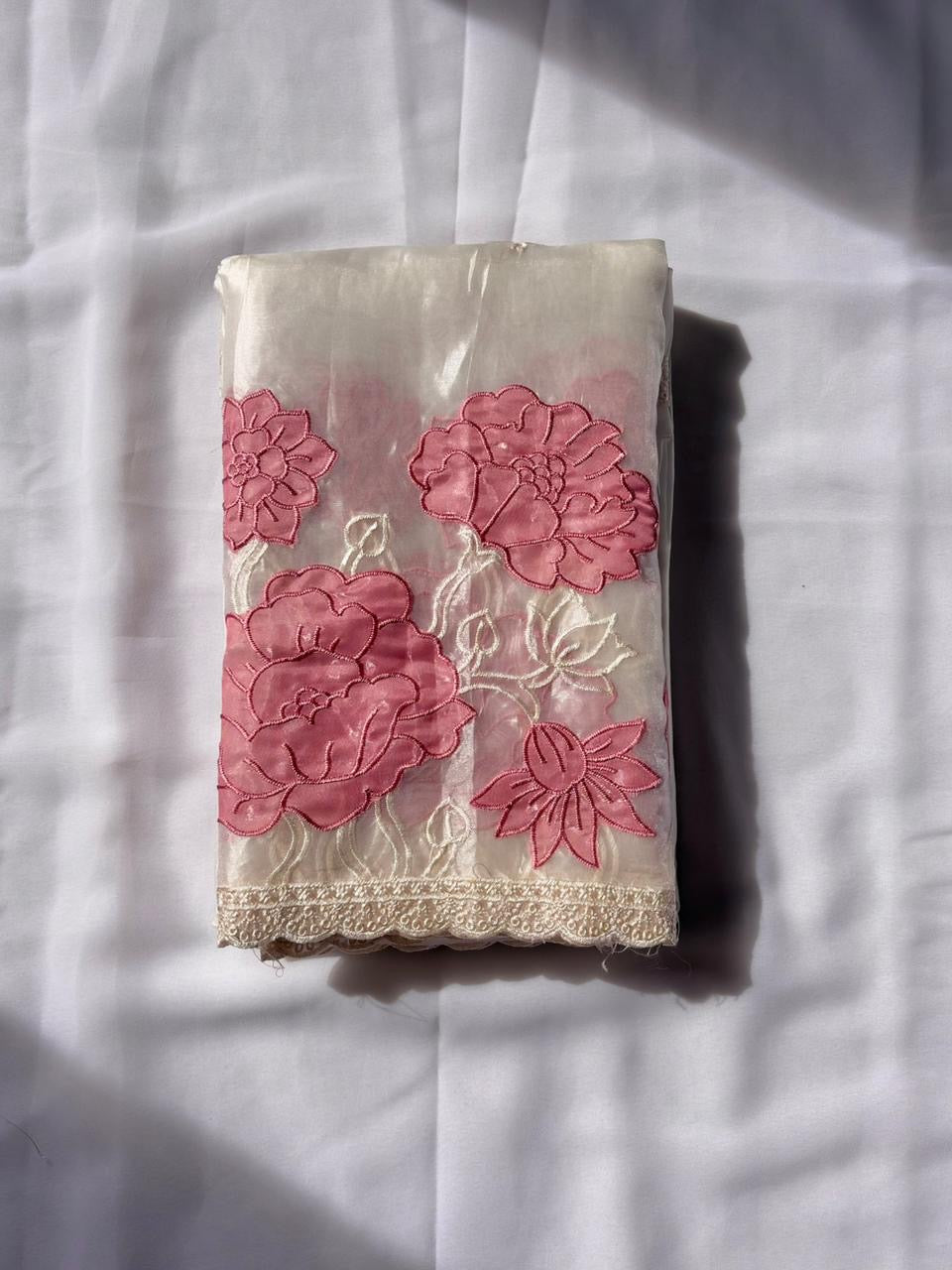 Floral appliqué embroidered shimmer saree