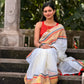 Soft mul cotton saree with beautiful red and black zari stripes border