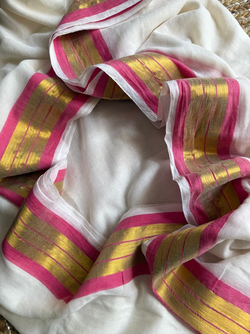 Soft Mul cotton saree - Dark pink