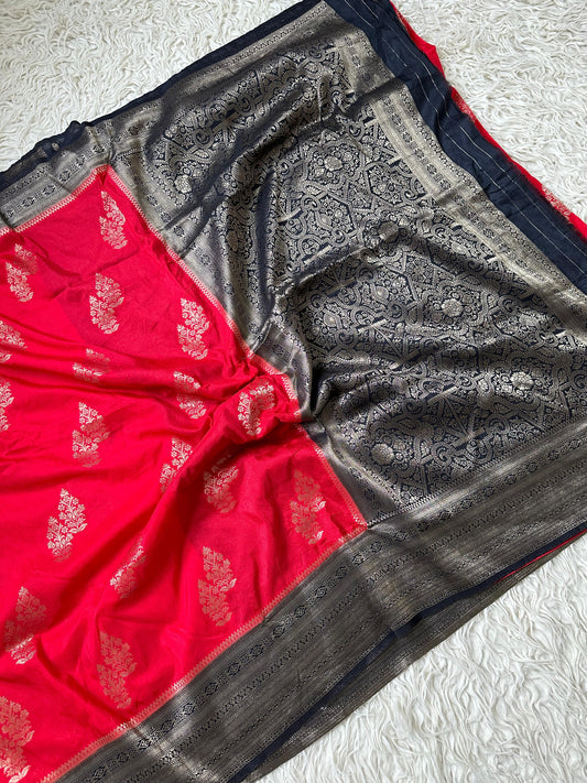 Beautiful semi katan saree with contrast border