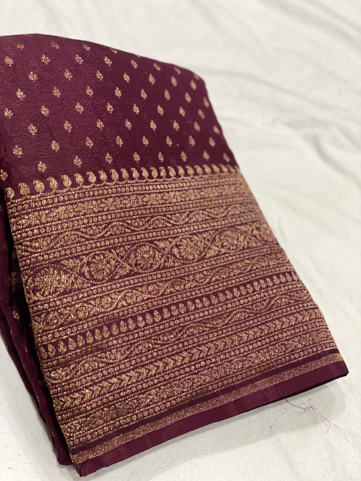 Pure handloom crepe chiffon saree with Banarasi weavings - big border