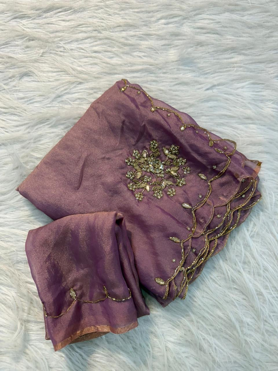 Soft two tone tissue silk with sequins and gotta patti work