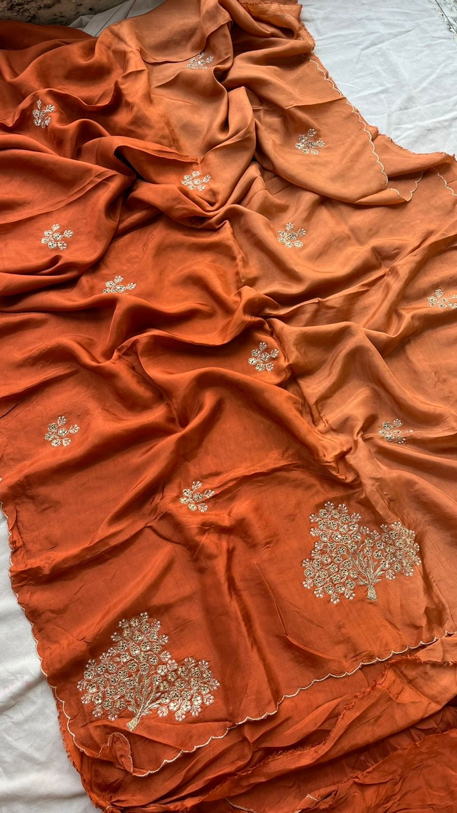 Pure munga silk ombré shaded saree with zardosi work