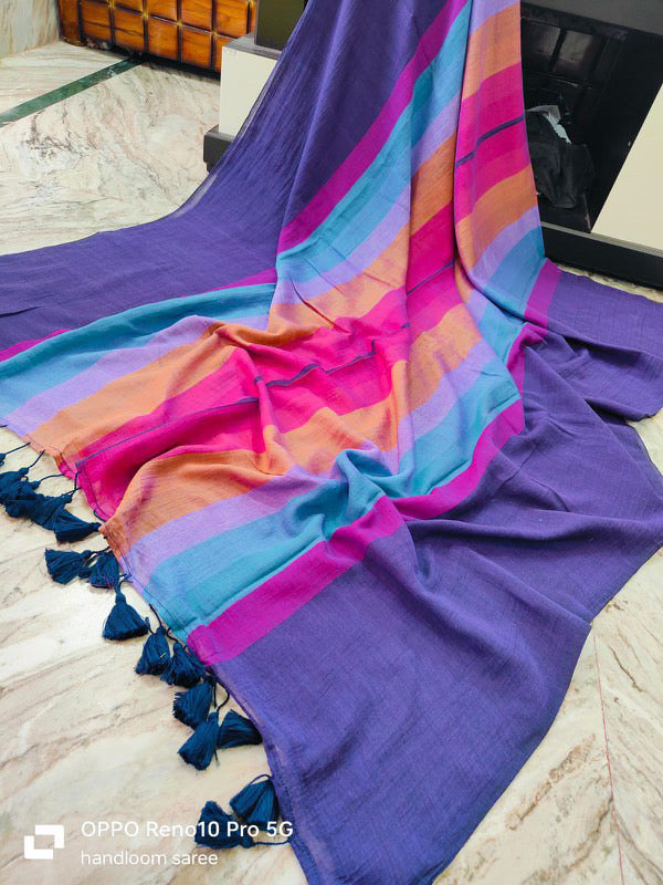 Mul Cotton saree with tassels - PP