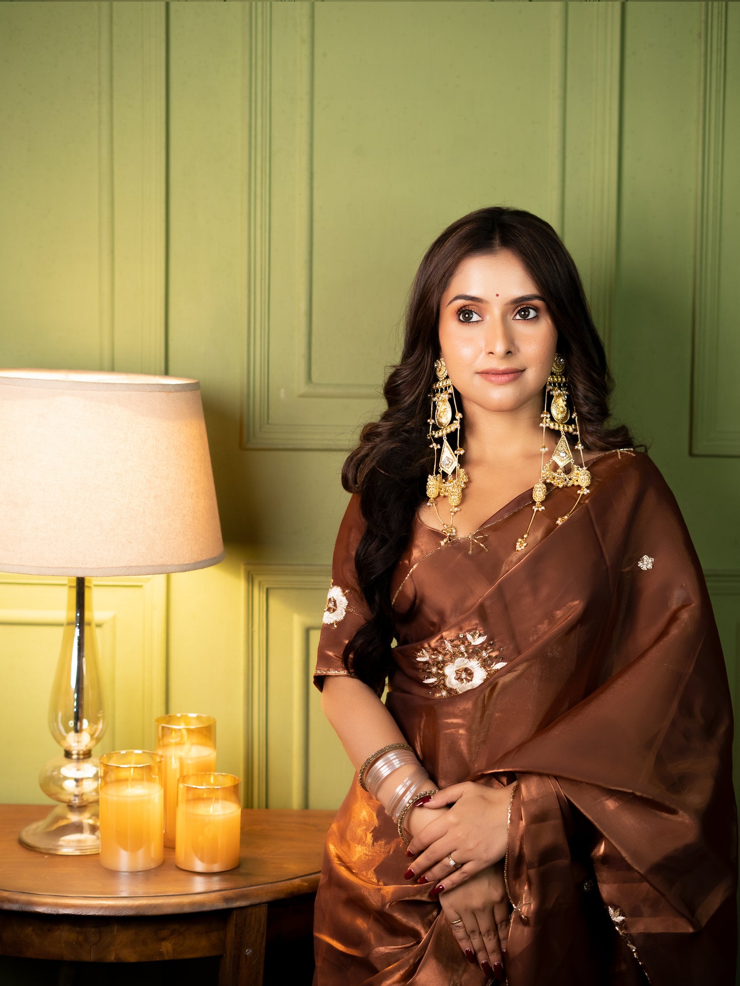 Soft glass tissue organza saree with handwork