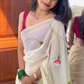 Pure mul cotton handpainted saree - globe amaranth
