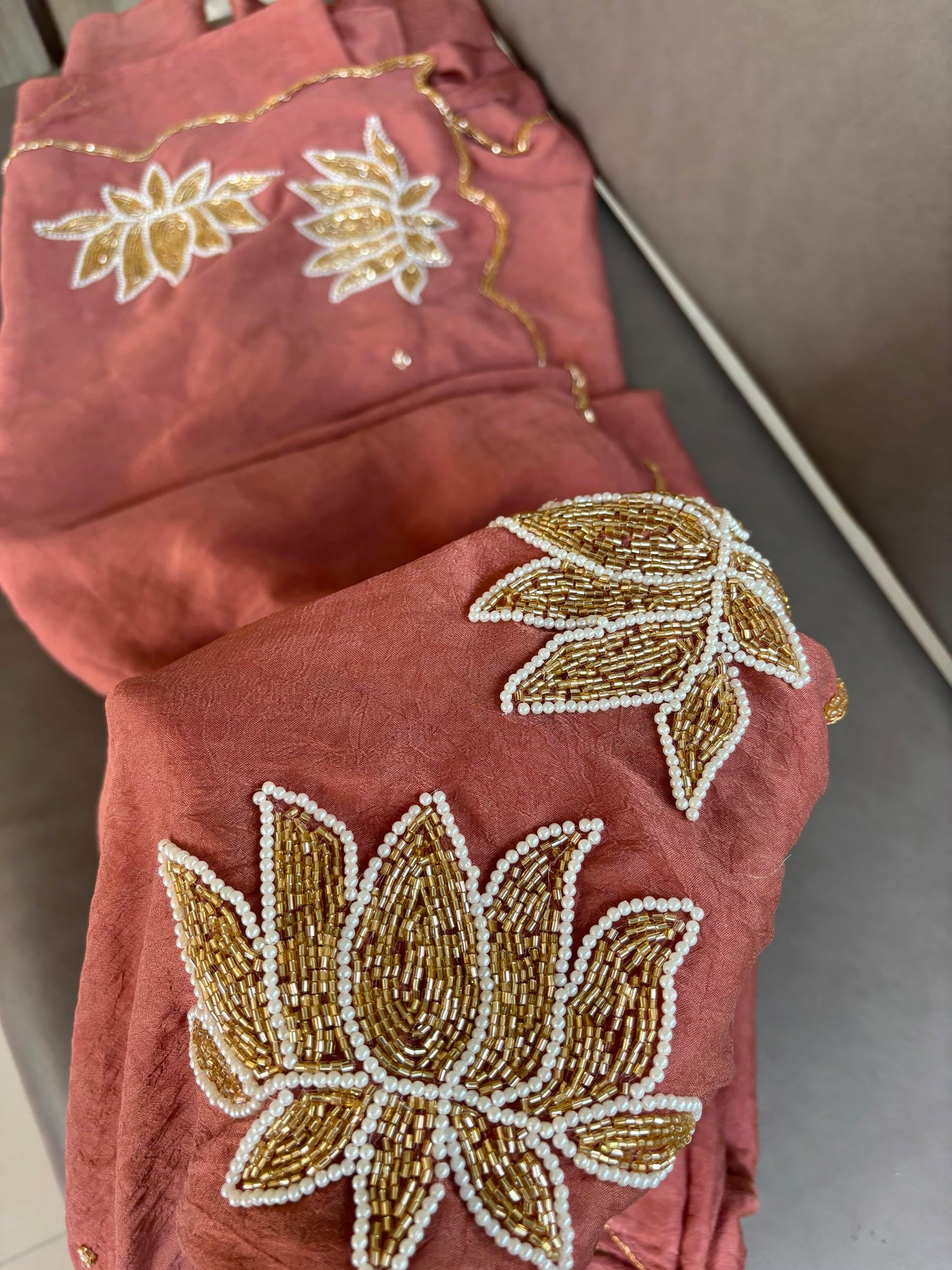 Soft crush rangoli saree with beautiful lotus handwork on pallu