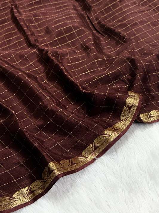 Pure viscous chinon silk with zari checks