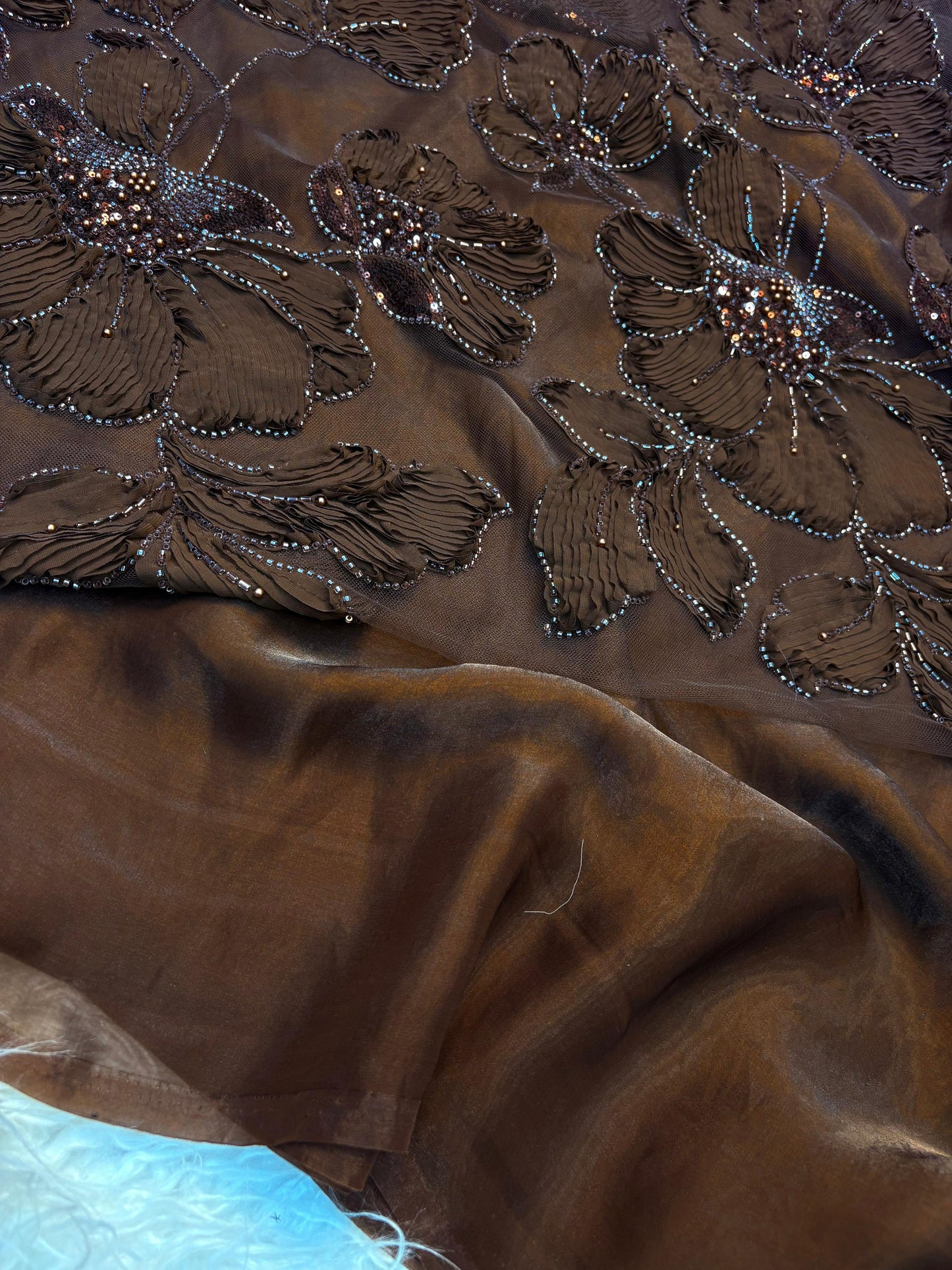 Beautiful plain metallic shimmer saree with designer blouse piece with intricate work