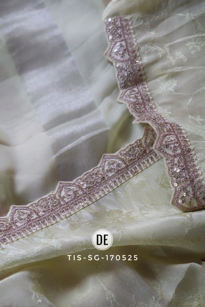 Pure organza tissue in silver and gold zari stripes saree