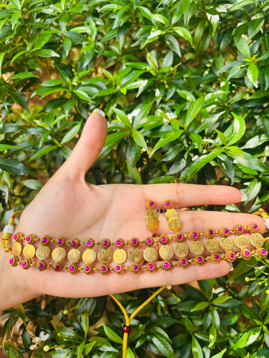 Vintage coin choker with stone detailing on double side