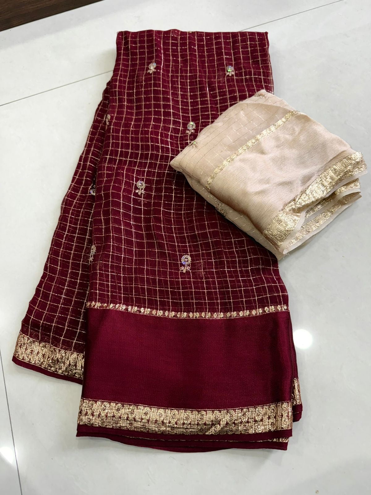 Beautiful viscose georgette saree with sequins butti