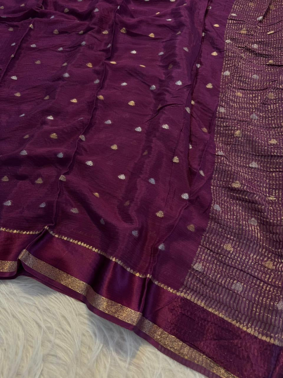 Soft viscous crushed chinon silk saree