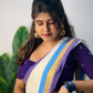 Pure and authentic soft mul cotton saree with purple and blue zari border