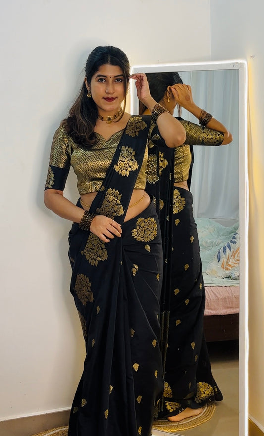 Semi katan Banarasi silk saree with beautiful weaving buttas
