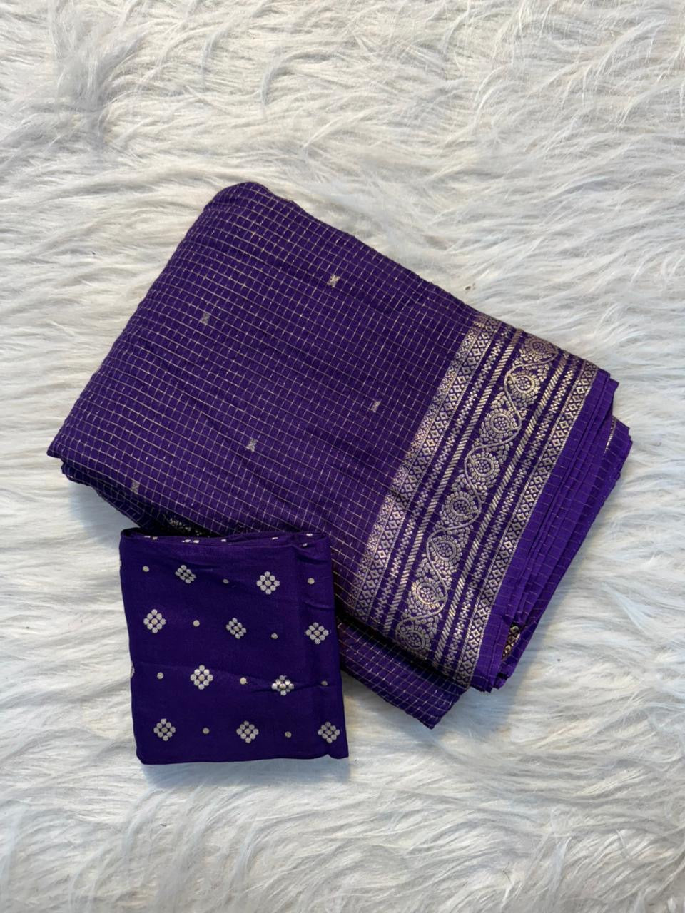 Beautiful russian viscous silk saree with checks
