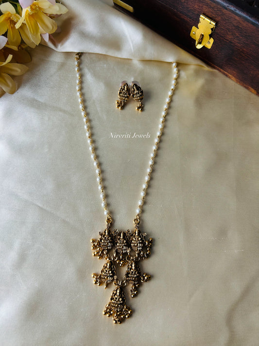 Beautiful antique temple lakshmi haaram with pearl beads chain