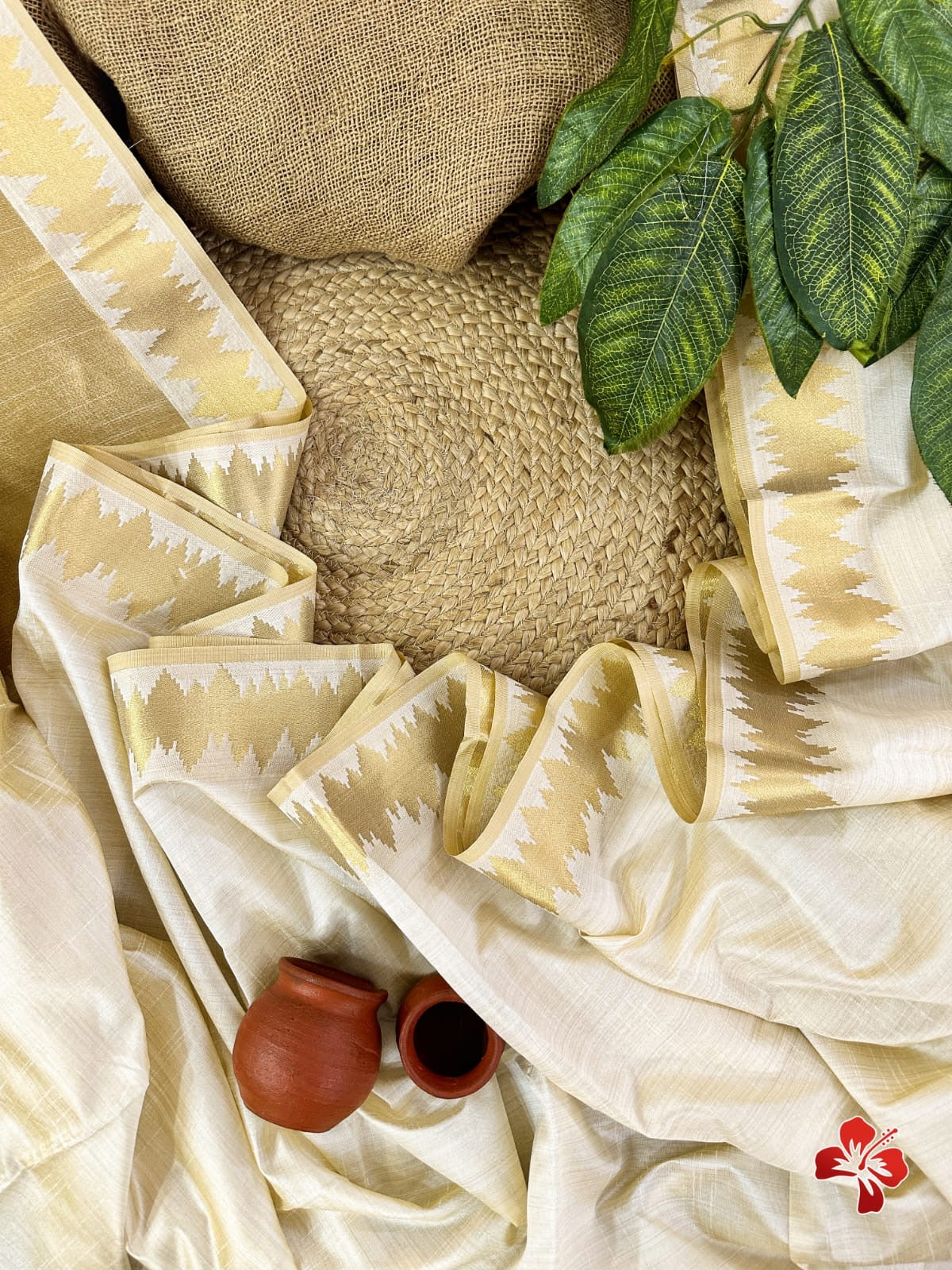 Semi tussar silk with zari border - ecg