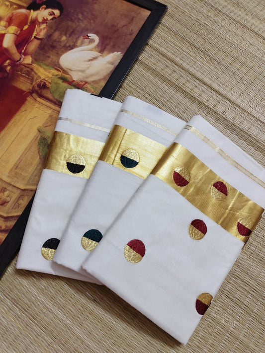 Polka weaved kerala cotton saree