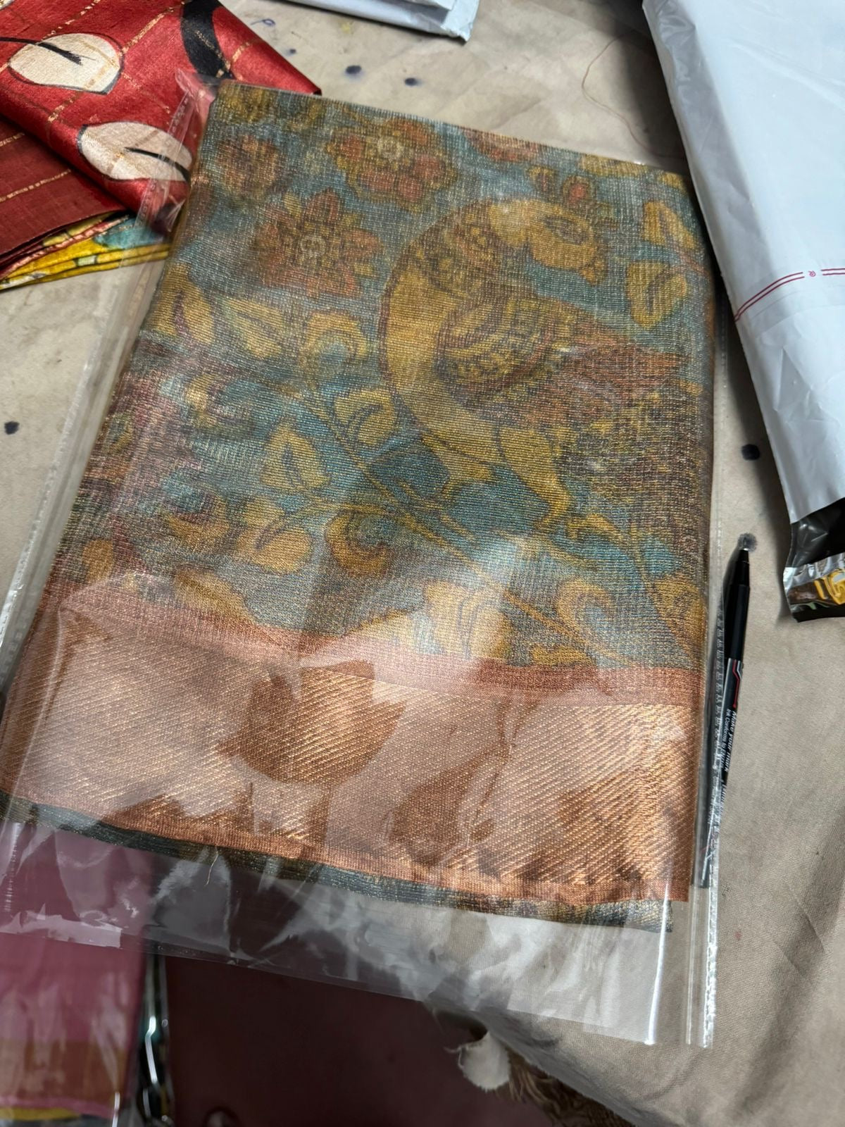 Beautiful soft tussar tissue printed silk saree (Prebooking)