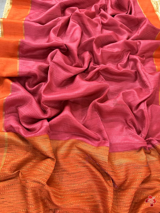 Beautiful semi matka saree with small zari weavings in body and contrast border