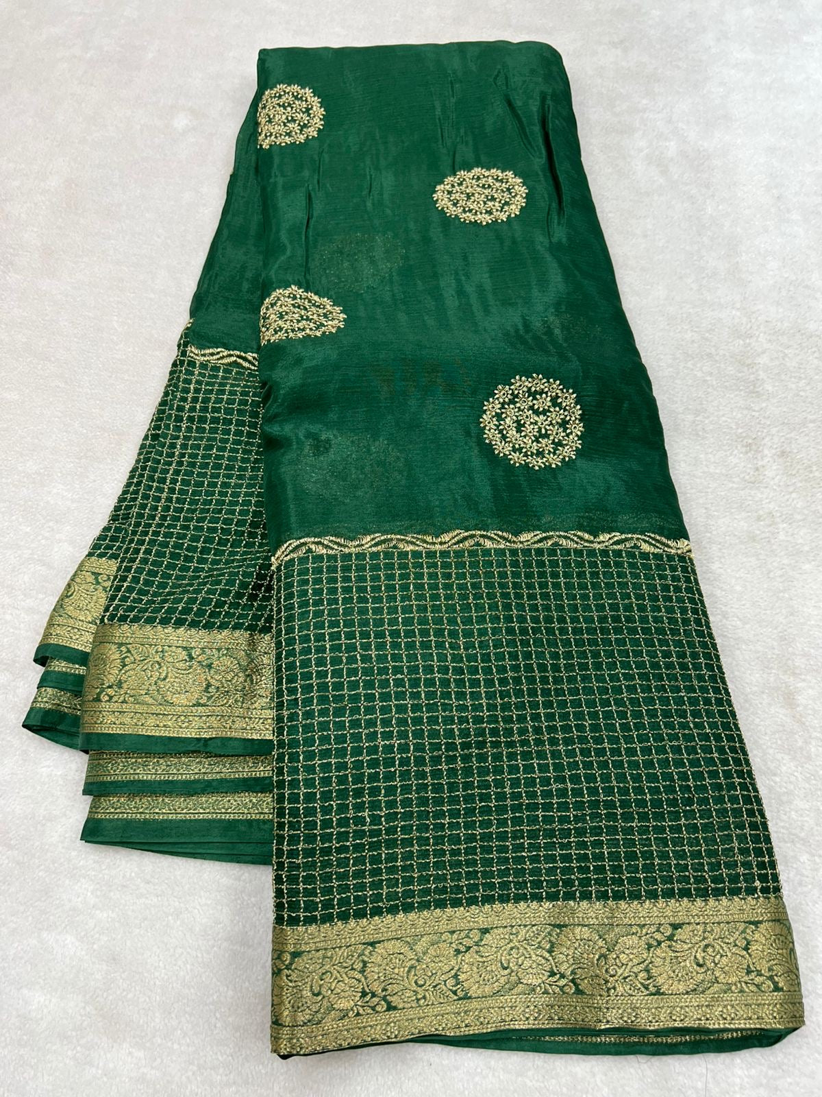 Diwali collections! Pure chinon silk saree with daman work!