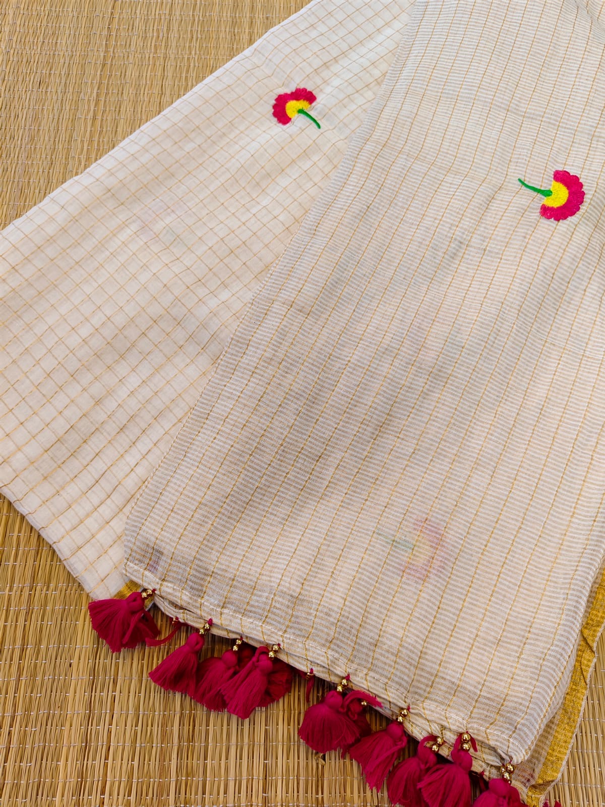 Zari checks cotton saree with embroidery