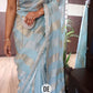 Pure organza tissue in silver and gold zari stripes saree