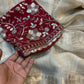 Beautiful soft viscous georgette saree with zari checks weaving and maroon beads work blouse piece