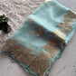 Beautiful semi organza saree with gold zari pitta work border and scalloped edges