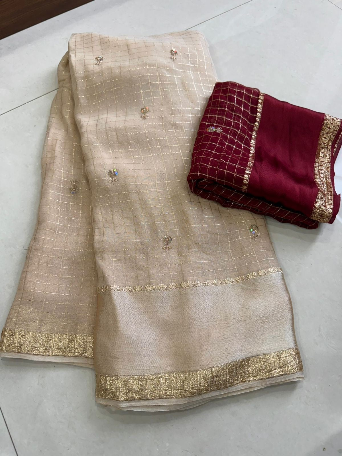 Beautiful viscose georgette saree with sequins butti