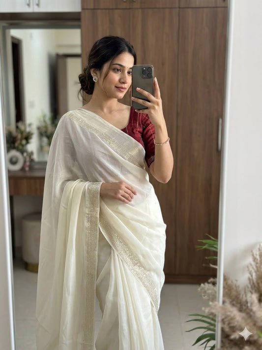 Beautiful viscous plain georgette saree with satin border and running blouse