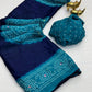 Moss bandhini printed saree with mirror work