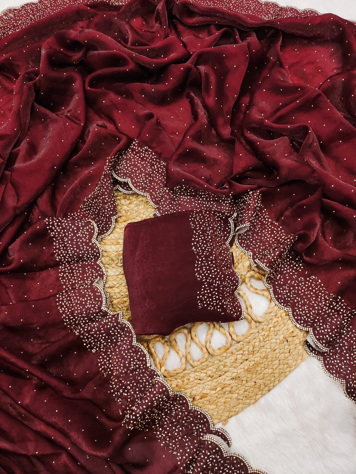 Premium space silk saree with cutdana work