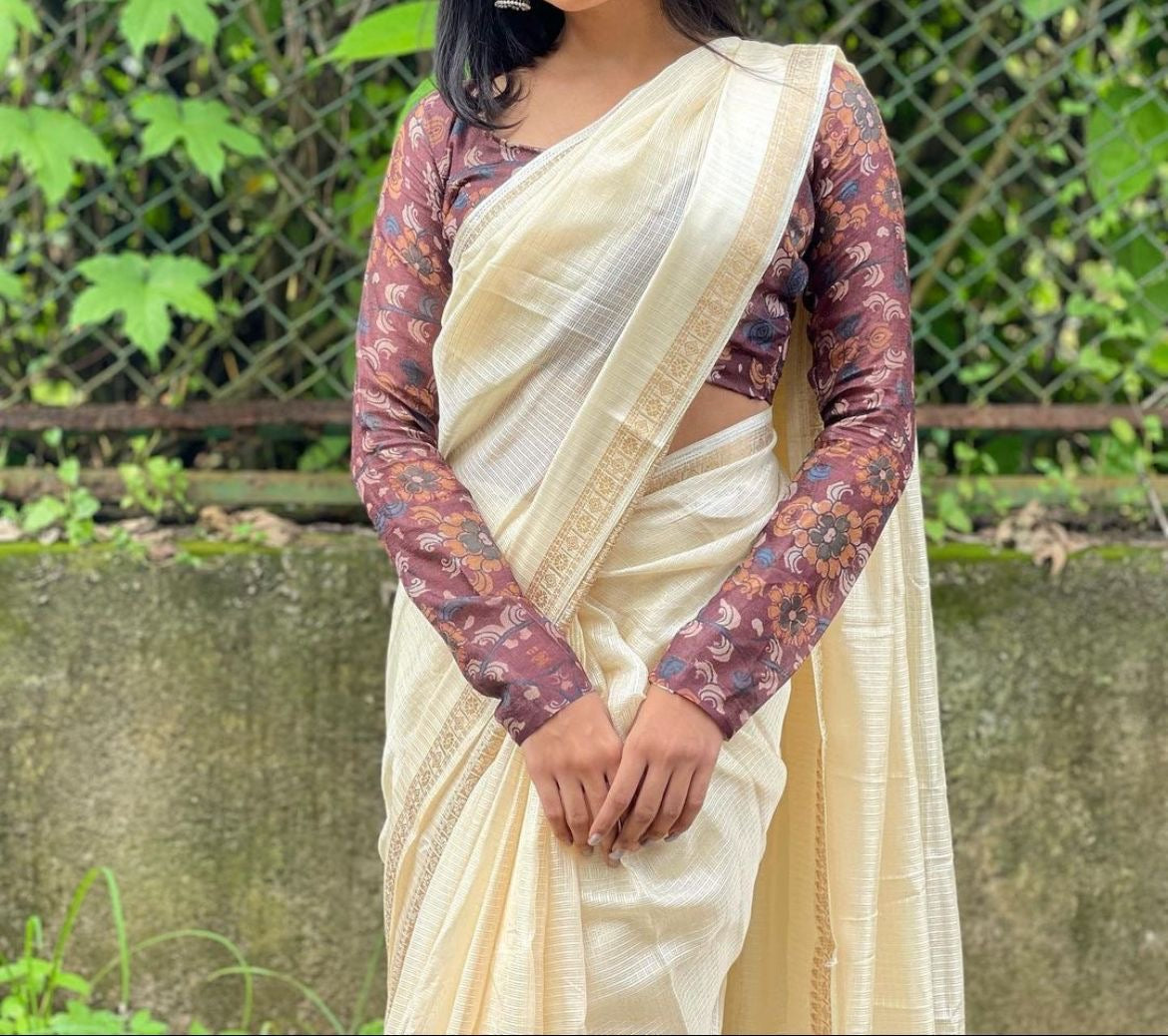 Kota checks saree with kalamkari blouse