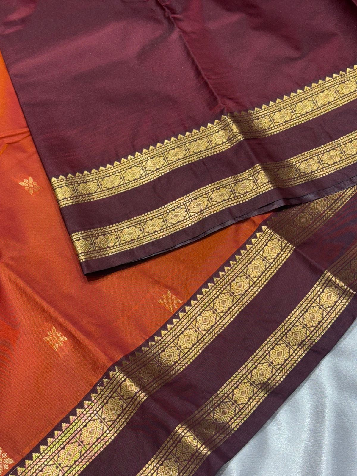 Beautiful rust orange semi silk saree