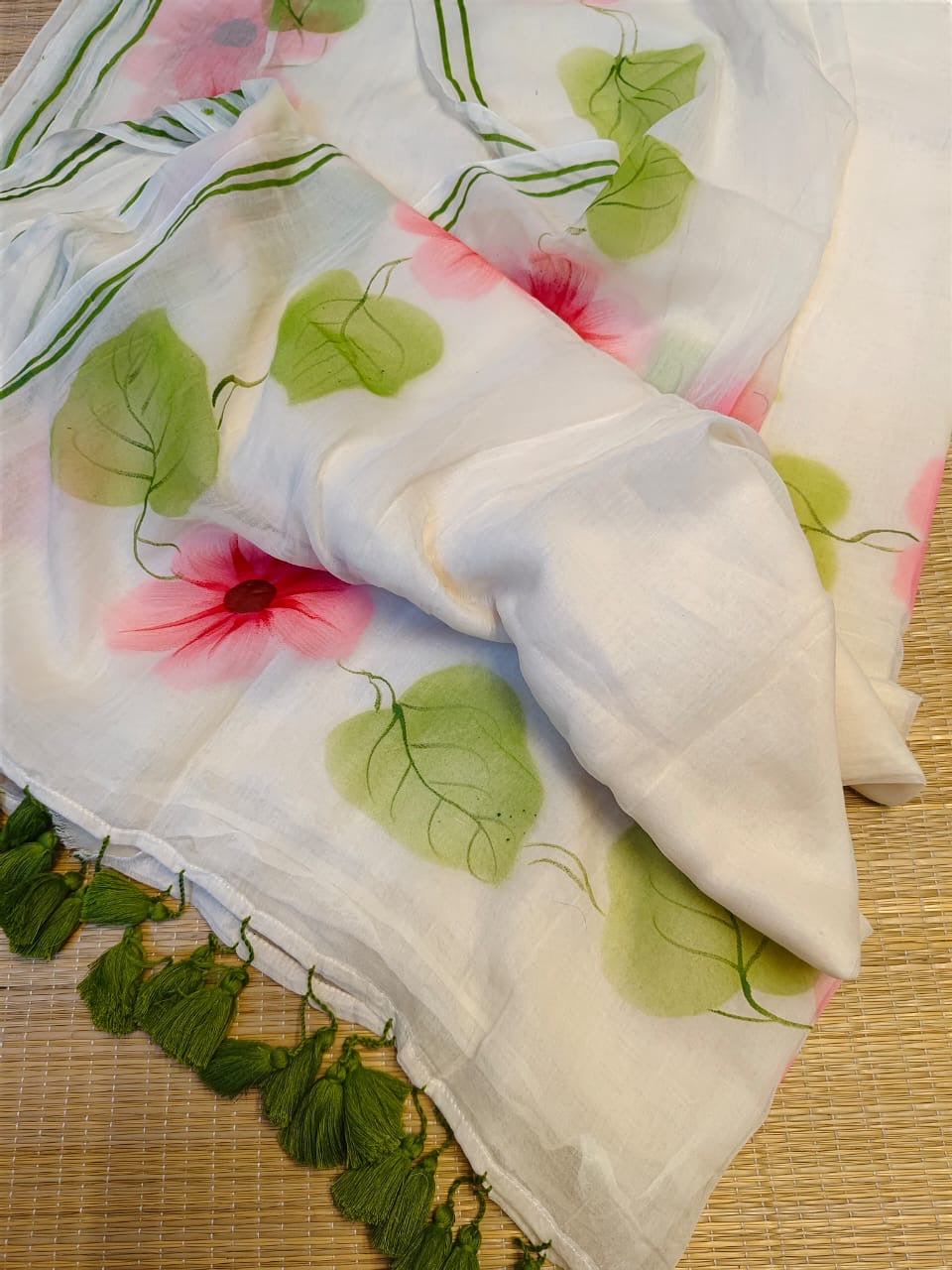 Pure mul cotton handpainted saree - Morning Glory