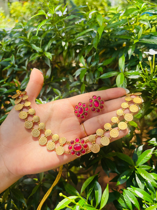 Double layer coin choker - Ruby