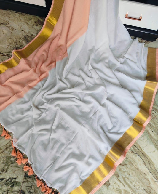 Pure mul cotton saree Big peach border