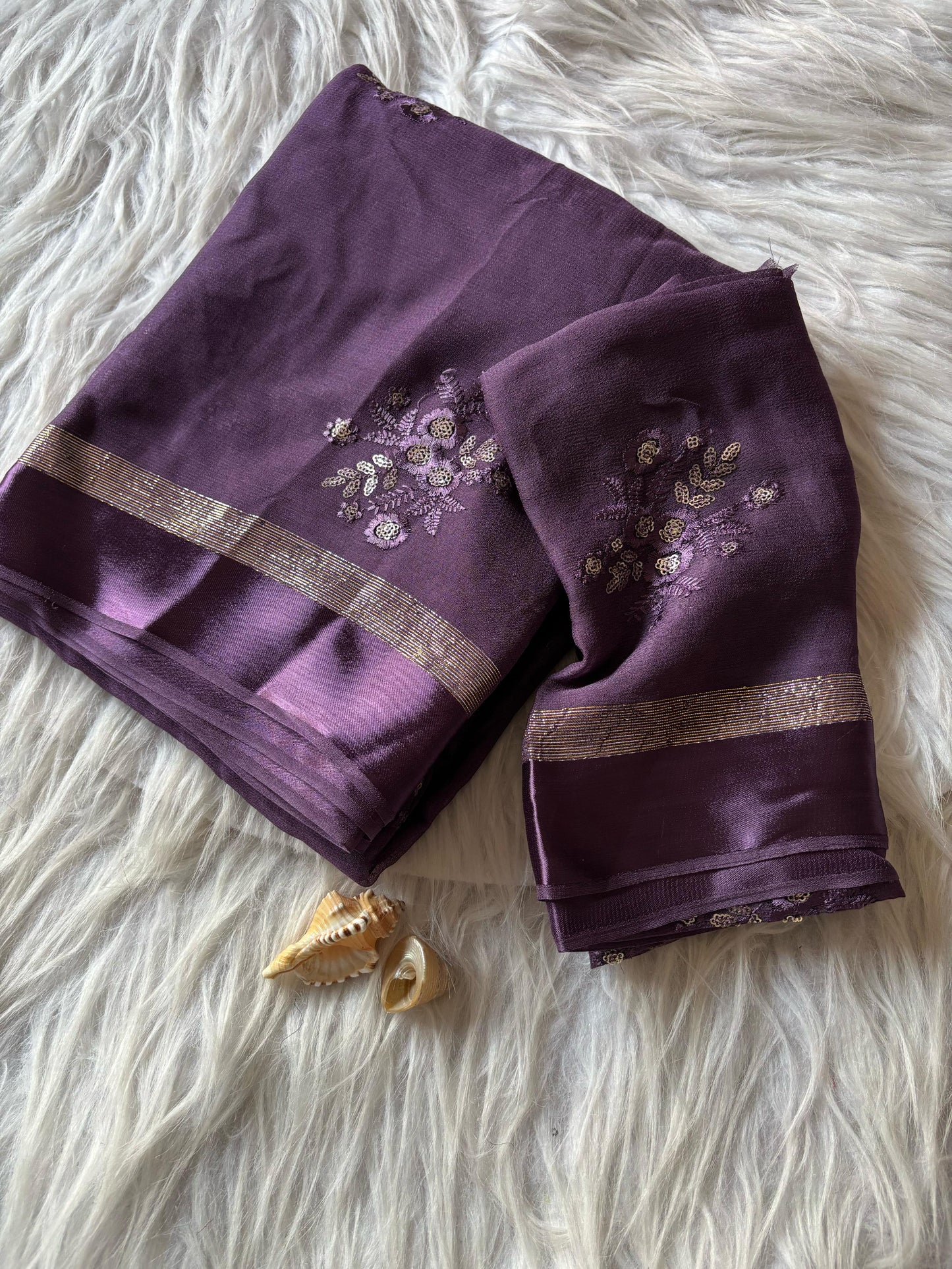 Viscous georgette saree with floral embroidery and satin border